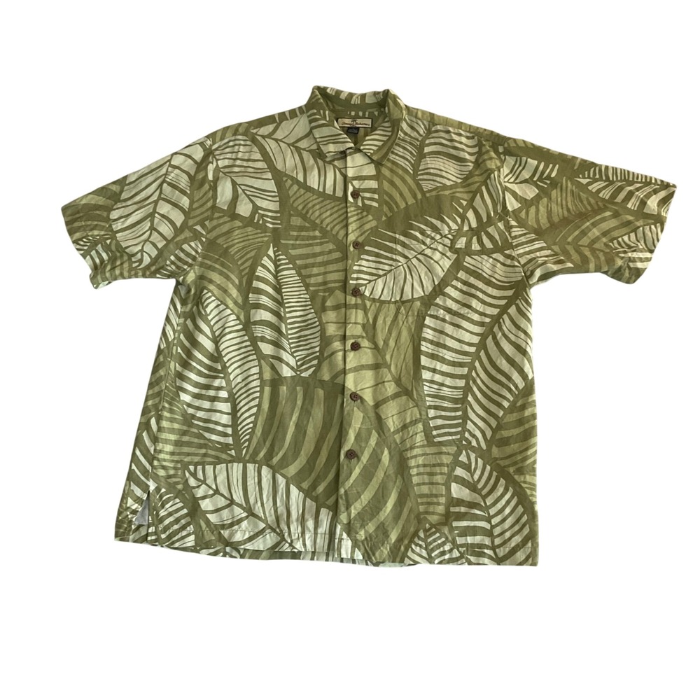 Tommy Bahama Shirt Mens Size M Green Leaf Print Silk Relaxed Short Sleeve